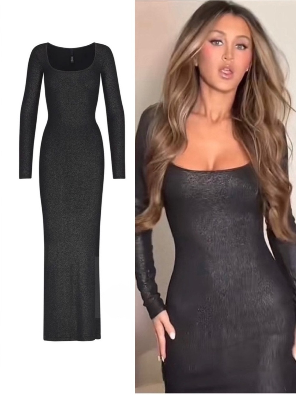 SKIMS 🖤💎 SHIMMER SOFT LOUNGE LONG SLEEVE DRESS ✨LIMITED EDITION✨